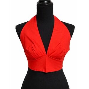 Vintage Y2K Red Halter Crop Top Made in USA Tie Back Open Back Size Large